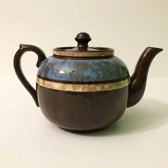 Vintage  Sudlows Burslem Ceramic Striped Teapot Made in England Small Chip - Picture 4 of 16